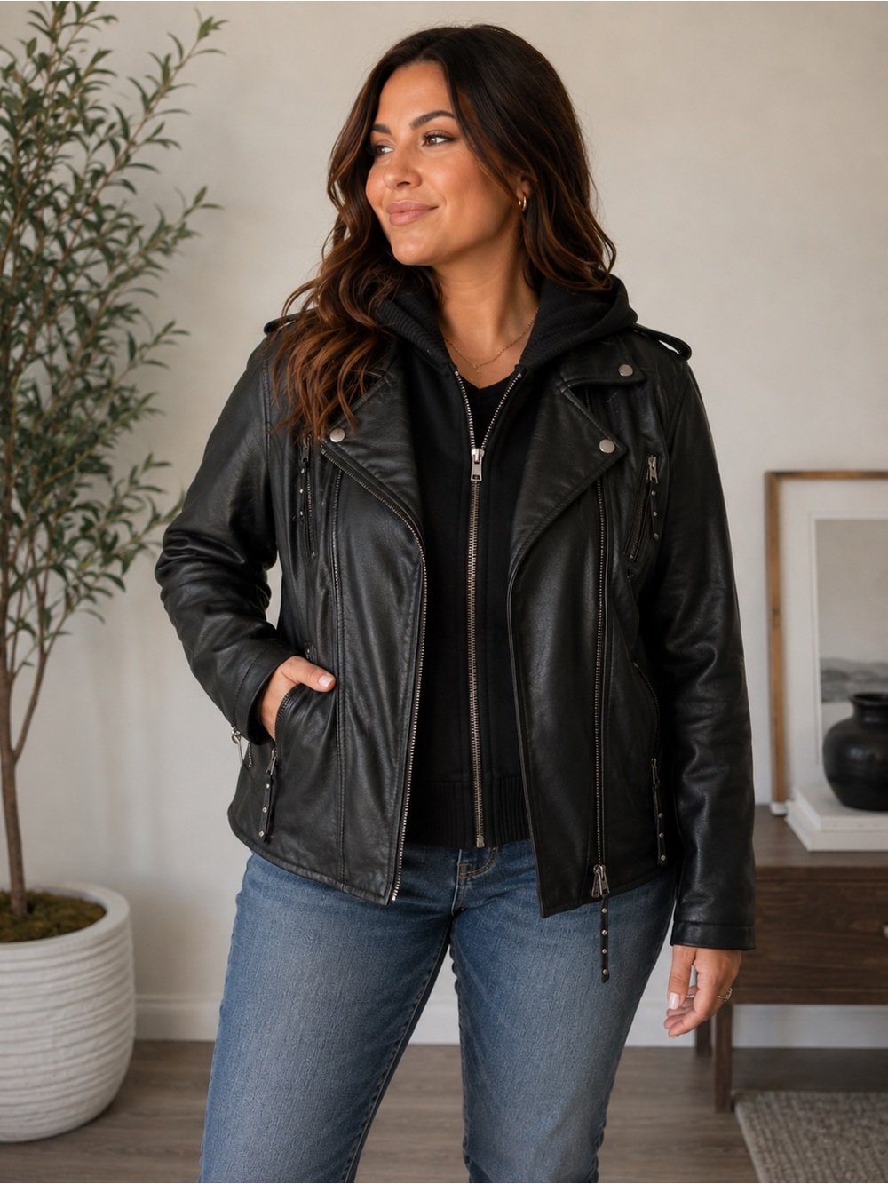 Derringer 2XL 100% Lambskin Leather Motorcycle Jacket w/ Removable Hoodie
